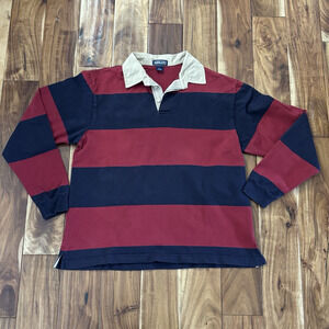 Lands End Rugby Shirt Mens Large Blue Cotton Long Sleeve Polo Preppy Y2K 90s